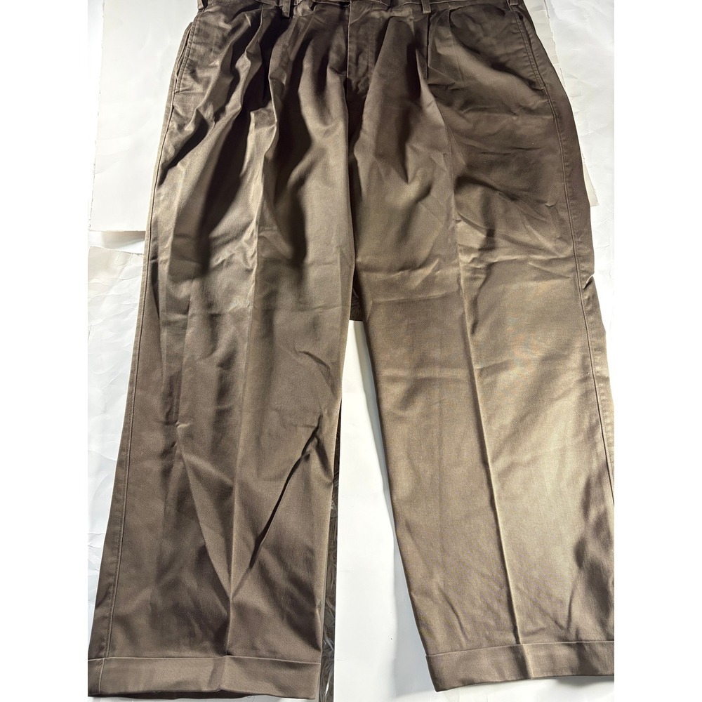 Savane Comfort Plus Mens Pleated Dress Pants Brown 42x30 Cuffed
